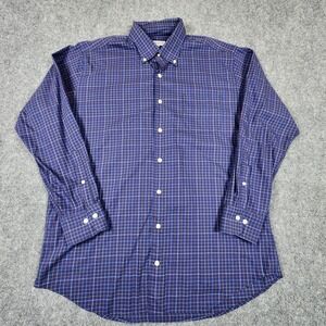 Peter Millar Mens Large Blue Orange Plaid Check Button Down‎ Shirt Performance L